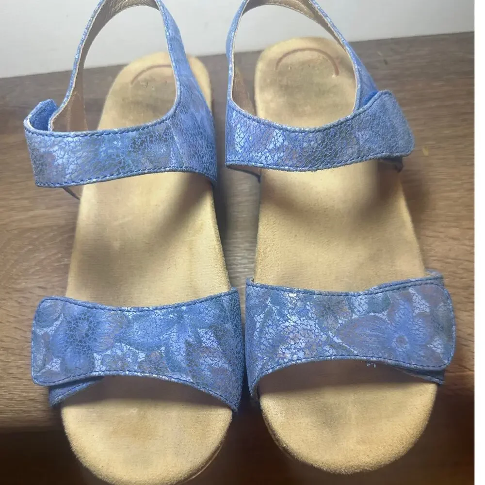 Dansko Sonnet Blue Print Leather Sandals EU 40 US 9.5-10 Comfort - Picture 7 of 11